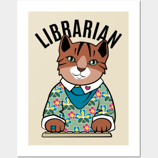 Librarian Cat Black and Brown Posters and Art